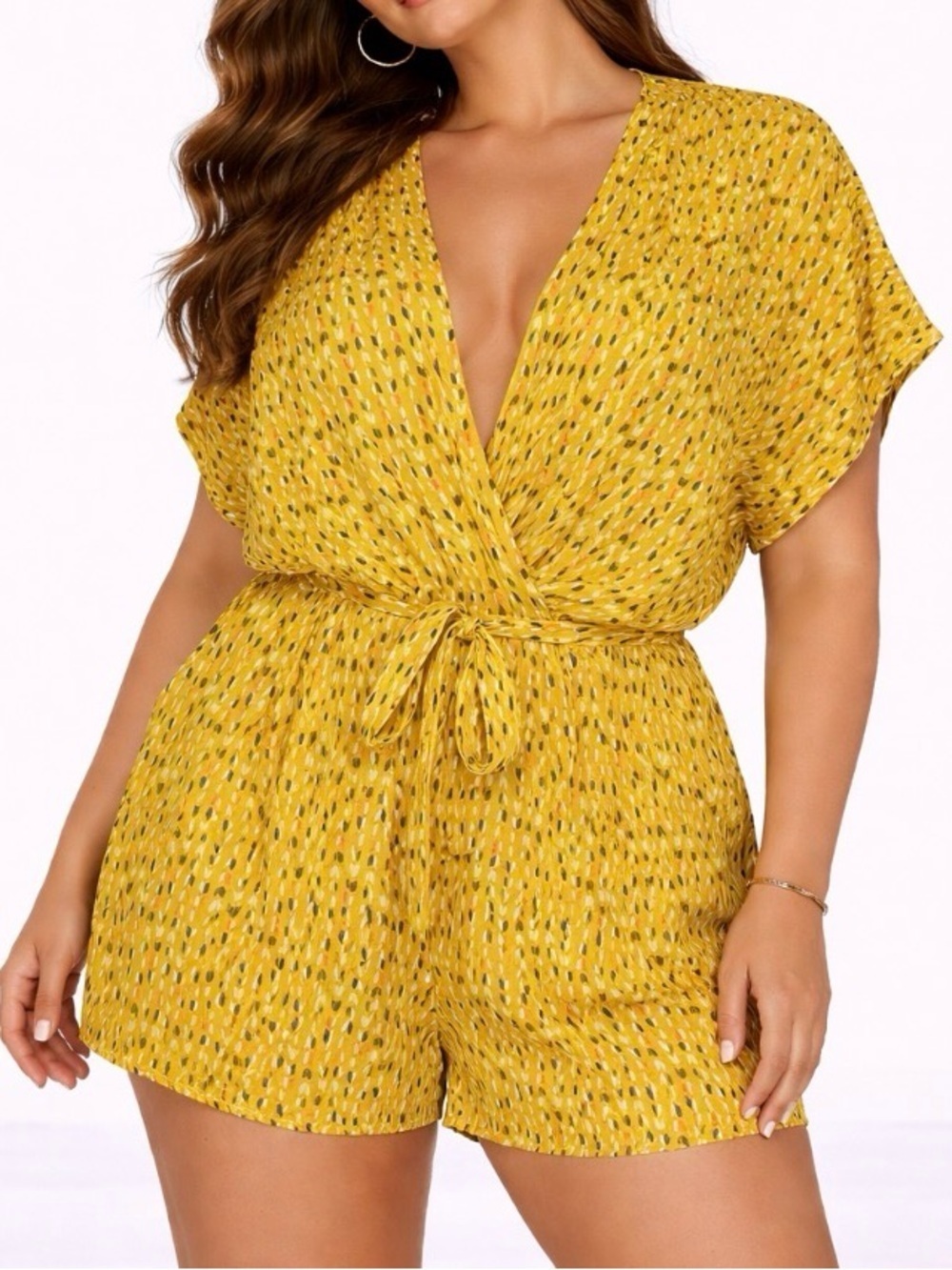 Bebop Yellow Confetti Colored Romper W/pockets SZ LG tie waist Spring/Summer